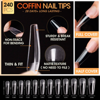 Gellen Gel Nail Kit, Nail Tips and Glue Gel Kit with Base & Top Coat & 5 In 1 Nail Glue Gel, 240Pcs Clear Coffin Fake Nails Tips and UV Nail Lamp, Fast False Nails Extension Manicure Set