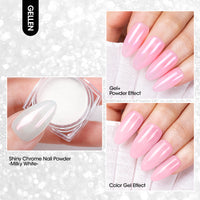 Gellen Gel Polish Chrome Nail Powder Kit - 1Pc 18ml Pink Gel Nail Polish and 1Pc Pearl Nail Chrome Powder, Iridescent Aurora Mirror Effect Pigment for Nail Polish Nail Art