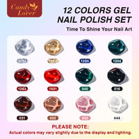 Candy Lover Gel Nail Polish Kit, 12 Colors Christmas Collection Nail Gel Kit with Greeting Card & 72W UV Nail Lamp, Salon Quality Long-lasting Gel Polish Set, Gift for Girl Women DIY Manicure