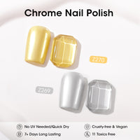 Gellen Nail Polish, Quick Dry 3 Colors Metallic Sliver Gold & Base Top Strengthener 3-in-1 Nail Polish Set Xmas Halloween Nail Lacquer Set, Gift for Women Home Nail Art, No UV Light Needed, 0.33 Fl.oz