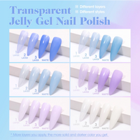 Gellen Jelly Gel Nail Polish Kit, Dreamy 6 Transparent Colors Blue Purple Gel Polish Set, Spring Summer Soak Off LED Gel Manicure DIY Nail