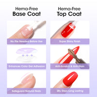 Gellen Hema-Free Gel Base and Top Coat Set, 2Pcs 20ML No Wipe Glossy Gel Top Coat, Clear UV Base Coat Gel Nail Polish, Soak Off Nail Lamp Gel Base Top Coat Nail Art Home Manicure