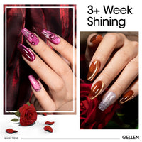 Gellen Cat Eye Gel Nail Polish Kit, 6 Colors Glitter Red Pink Cat Eye Gel Polish with Magnet, Soak off UV/LED Nail Gel Kit, Salon Nail Art Valentine Gifts for Women