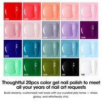 Gellen 24Pcs Gel Nail Polish Set, 20Colors Classic Vibrant Gel Polish with Base Coat & Glossy Matte Cateye Top Coat, HEMA TMPTA TPO 3-Free Red Pink Green White UV Cured Soak off Nail Kit for Women