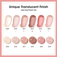 Gellen Nail Polish, Quick Air Dry 6 Colors Nail Lacquer Set Classic Jelly Nude Brown Nail Polish Set for Nail Manicure DIY Art Home, No UV Light Needed, 0.33 Fl.oz