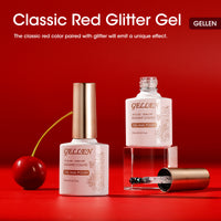 Gellen Red Gel Nail Polish and Sliver Glitter Gel Polish, 10ml Sparkle Silver Nail Polish Soak Off No Wipe UV Gel for Nail Art Salon Manicure DIY, Christmas Gifts for Women