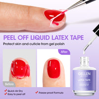 Gellen Gel Polish Remover Kit, 3-5 minutes Quick Removal, with Liquid Latex Tape Easy Peel Off & Nail Strengthener & Manicure Tools, No Need Wrapping or Soaking