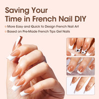 Gellen French Tips Press on Nails - 150 Pcs Brown Long Square, Salon Acrylic Press on Nails Soft Gel Nail Tips, 15 Sizes Fake Nails 3 in 1 Pre-french French Tips Full Cover Tips for Nail Art