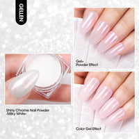 Gellen Gel Polish Chrome Nail Powder Kit - 1Pc 18ml Pale Pink Gel Nail Polish and 1Pc Pearl Nail Chrome Powder, Iridescent Aurora Mirror Effect Pigment for Nail Polish Nail Art
