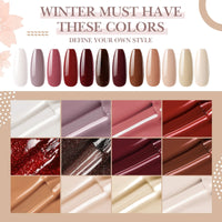 Perfect Summer Gel Nail Polish, 12 Colors Gel Polish Winter Red Brown Nude Soak Off UV Nail Polish Gel, Manicure DIY Salon Nail Art Gift for Women Girls