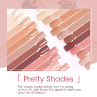 Gellen Dip Powder Nail Kit, 12 Colors Nudes Pink Brown Grey Dip Nail Powder Kit with Dust Brush and Nail File, Nail Art Fall Nudes Series Dip Powder Set