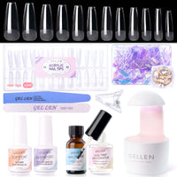 Gellen Gel Nail Kit, Nail Tips and Glue Gel Kit with Base & Top Coat & 5 In 1 Nail Glue Gel, 240Pcs Clear Coffin Fake Nails Tips and UV Nail Lamp, Fast False Nails Extension Manicure Set