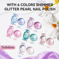 Nailshion Quick Air Dry Nail Polish Set, 16 Colors 10ML Jelly Glitter Shimmer Holographic Nail Polish with Clear Base Top Coat and 35Pcs Remover Pads Summer Regular Nail Lacquer Gift for Women Girls