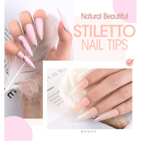 Perfect Summer Nail Tips and Glue Gel Kit, 504Pcs Stiletto False Nail Tips, 3 in 1 Nail Glue Gel, Portable UV Nail Lamp, Gel Nail Extension Kit, Acrylic Nail Kit