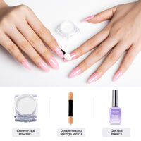 Gellen Gel Polish Chrome Nail Powder Kit - 1Pc 18ml Pink Gel Nail Polish and 1Pc Pearl Nail Chrome Powder, Iridescent Aurora Mirror Effect Pigment for Nail Polish Nail Art