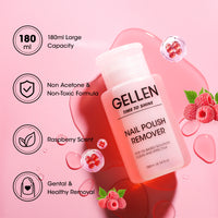 Gellen Nail Polish Remover, 180ML Non Acetone Gentle Nail Polish Remover for Regular Nail Polish, Berry Scent Nail Polish Remover with Easy Push-down Pump, 6.34 fl oz