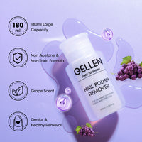 Gellen Nail Polish Remover, 180ML Non Acetone Gentle Nail Polish Remover for Regular Nail Polish, Wine Scent Nail Polish Remover with Easy Push-down Pump, 6.34 fl oz