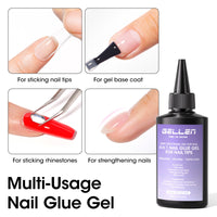 Gellen 100ML Nail Glue Gel for Nail Tips, 4-in-1 UV Light Needed Nail Gel As Base Gel, As Rhinestone Glue for Nail Art, As Nail Tips Glue for Press on Acrylic and False Nails and As Strengthener Gel
