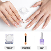 Gellen Gel Polish Chrome Nail Powder Kit - 1Pc 18ml Brown Gel Nail Polish and 1Pc Pearl Nail Chrome Powder, Iridescent Aurora Mirror Effect Pigment for Nail Polish Nail Art