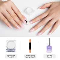 Gellen Gel Polish Chrome Nail Powder Kit - 1Pc 18ml Pale Pink Gel Nail Polish and 1Pc Pearl Nail Chrome Powder, Iridescent Aurora Mirror Effect Pigment for Nail Polish Nail Art
