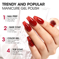 Gellen Glitter Gel Nail Polish, 18ml Hot Red Gel Polish No Wipe Soak Off Long Lasting Glossy UV Gel for Salon Manicure Nail Art, Christmas Gifts for Women Girls