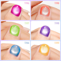 Gellen Neon Cat Eye Gel Nail Polish Set, 6Colors Purple Pink Green Blue Orange Shimmer Holographic Magnetic, 10ML UV Gel Polish Kit at Home