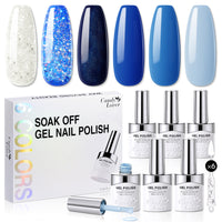 Candy Lover Gel Nail Polish, Blue Colors Gel Nail Polish Set, Blue White Glitter Gel Polish