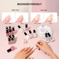 Nailshion Quick Air Dry Nail Polish Set, 16 Colors 10ML Nude Pink Peachy Nail Polish with Clear Base Top Coat and 35Pcs Remover Pads All Season Regular Nail Lacquer Gift for Women Girls