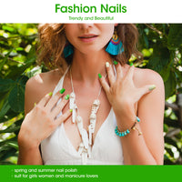 Gellen Nail Polish, Quick Air Dry 6 Colors Nail Lacquer Set Summer Emerald Green Trendy Nail Polish Kit for Nail Manicure DIY Art Home, No UV Light Needed, 0.33 oz Each Bottle