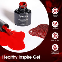 Gellen Red Gel Nail Polish, 6 Colors Red Burgundy Gel Polish Set Glitter Red Soak Off Nail Gel Kit for Valentine Nail Art Home Diy Manicure