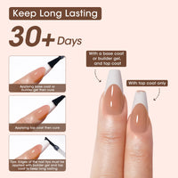 Gellen French Tips Press on Nails - 150 Pcs Brown Long Square, Salon Acrylic Press on Nails Soft Gel Nail Tips, 15 Sizes Fake Nails 3 in 1 Pre-french French Tips Full Cover Tips for Nail Art
