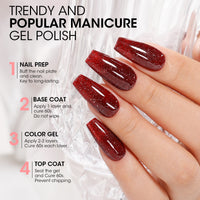 Gellen Glitter Gel Nail Polish, 18ml Burgundy Gel Polish No Wipe Soak Off Long Lasting Glossy UV Gel for Salon Manicure Nail Art, Christmas Gifts for Women Girls