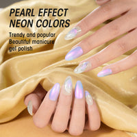 Gellen Pearl Gel Nail Polish, 6 Colors Glitter White Pink Purple Blue Red Light Purple Pearl Shimmer Mermaid Gel Polish Pearlescent Shell Nail Gel Polish Set Swirl Thread Effect Nail Drawing Gel