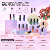 Nailshion Quick Air Dry Nail Polish Set, 16 Colors 10ML Rainbow Nail Polish with Clear Base Top Coat and 35Pcs Remover Pads Spring Summer Regular Nail Lacquer Gift for Women Girls