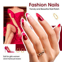 Gellen Nail Polish, Quick Air Dry 6 Colors Nail Lacquer Set Elegant Red Pink Nail Polish Set for Nail Manicure DIY Art Home, No UV Light Needed, 0.33 Fl.oz