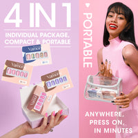 Vamony Press on Nails, 108 Pcs Short Square 4th of July Colors Finger False Nails, Press on Nails Kit with Adhesive Tabs, Mani Sticks and Files, Artificial Nails for Girls Women, 4 Packs Fake Nails