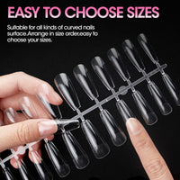 Gellen Long Coffin Fake Nail Tips for Press on Nails, 504Pcs Soft Gel Tips for Nail Extensions Full Cover Pre-shaped 12 Sizes Clear False Nails for Nail Art