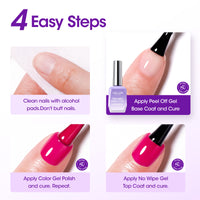 Gellen Gel Peelable Base and Glossy Top Coat Set, 2Pcs 18ML No Wipe Glossy Gel Top Coat, Clear UV Base Coat Gel Nail Polish, Soak Off Gel Base Top Coat Nail Art