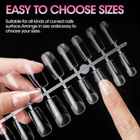 Gellen Medium Square Fake Nail Tips for Press on Nails, 504Pcs Soft Gel Tips for Nail Extensions Full Cover Pre-shaped 12 Sizes Clear False Nails for Nail Art