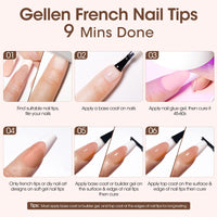 Gellen French Tips Press on Nails - 150 Pcs Brown Long Square, Salon Acrylic Press on Nails Soft Gel Nail Tips, 15 Sizes Fake Nails 3 in 1 Pre-french French Tips Full Cover Tips for Nail Art