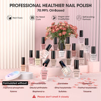 Nailshion Quick Air Dry Nail Polish Set, 16 Colors 10ML Nude Pink Peachy Nail Polish with Clear Base Top Coat and 35Pcs Remover Pads All Season Regular Nail Lacquer Gift for Women Girls