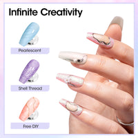 Gellen Pearl Gel Nail Polish, 6 Colors Glitter White Pink Purple Blue Yellow Green Pearl Shimmer Mermaid Gel Polish Pearlescent Shell Nail Gel Polish Set Swirl Thread Effect Nail Drawing Gel