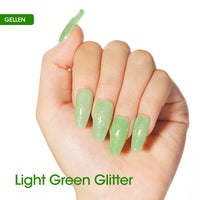 Gellen Grass Green Gel Nail Polish and Semi Sheer Shimmer Green Gel Polish, 10ml Sparkle Silver Nail Polish Soak Off No Wipe UV Gel for Nail Art Salon Manicure DIY, Christmas Gifts for Women