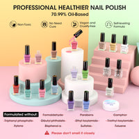Nailshion Quick Air Dry Nail Polish Set, 16 Colors 10ML Nude Red Blue Green Nail Polish with Clear Base Top Coat and 35Pcs Remover Pads All Season Regular Nail Lacquer Gift for Women Girls