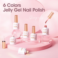 Gellen Jelly Gel Nail Polish Kit, 6 Colors Translucent Pink Sheer Nude Brown Starter Set, Gifts for Girls Women