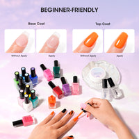 Nailshion Quick Air Dry Nail Polish Set, 16 Colors 10ML Rainbow Nail Polish with Clear Base Top Coat and 35Pcs Remover Pads Spring Summer Regular Nail Lacquer Gift for Women Girls