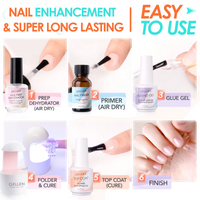 Gellen Gel Nail Kit, Nail Tips and Glue Gel Kit with Base & Top Coat & 5 In 1 Nail Glue Gel, 240Pcs Clear Coffin Fake Nails Tips and UV Nail Lamp, Fast False Nails Extension Manicure Set