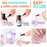 Gellen Gel Nail Kit, Nail Tips and Glue Gel Kit with Base & Top Coat & 5 In 1 Nail Glue Gel, 240Pcs Full Matte Coffin Fake Nails Tips and UV Nail Lamp, Fast False Nails Extension Manicure Set