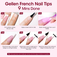 Gellen French Tips Press on Nails - 150 Pcs Pink Almond, Salon Acrylic Press on Nails Soft Gel Nail Tips, 15 Sizes Fake Nails 3 in 1 Pre-french French Tips Full Cover Tips for Nail Art