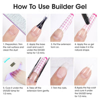 Gellen Builder Nail Gel, 4 Colors Nail Extension Gel Set Shimmer, Pink, Light Pink, Orange Hard Gel Builder Nail Extension for Nail Art